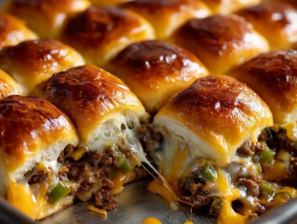 Philly cheesesteak sliders with ground beef preparation steps