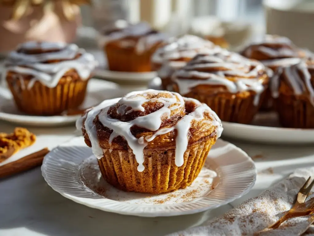 pumpkin cinnamon roll muffins - featured image