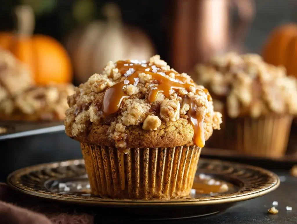 salted caramel pumpkin apple streusel muffins - featured image