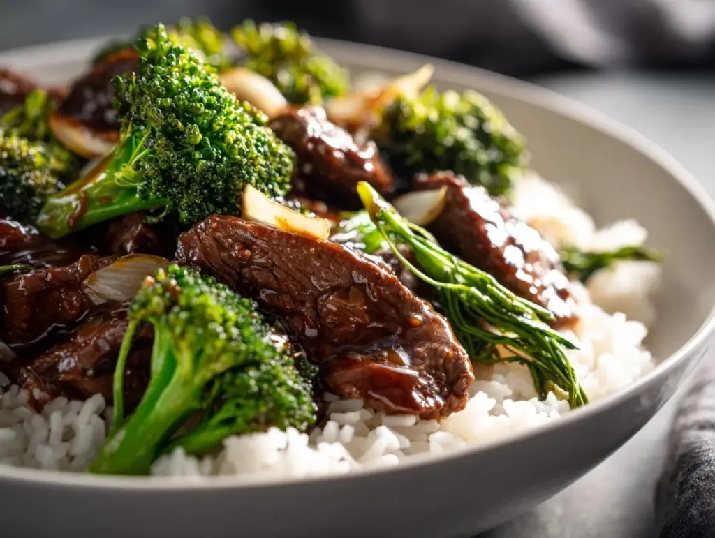 slow cooker honey garlic beef and broccoli stir fry - featured image