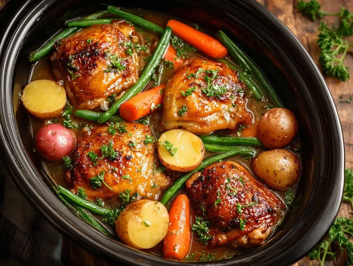 slow cooker honey garlic chicken and veggies preparation steps