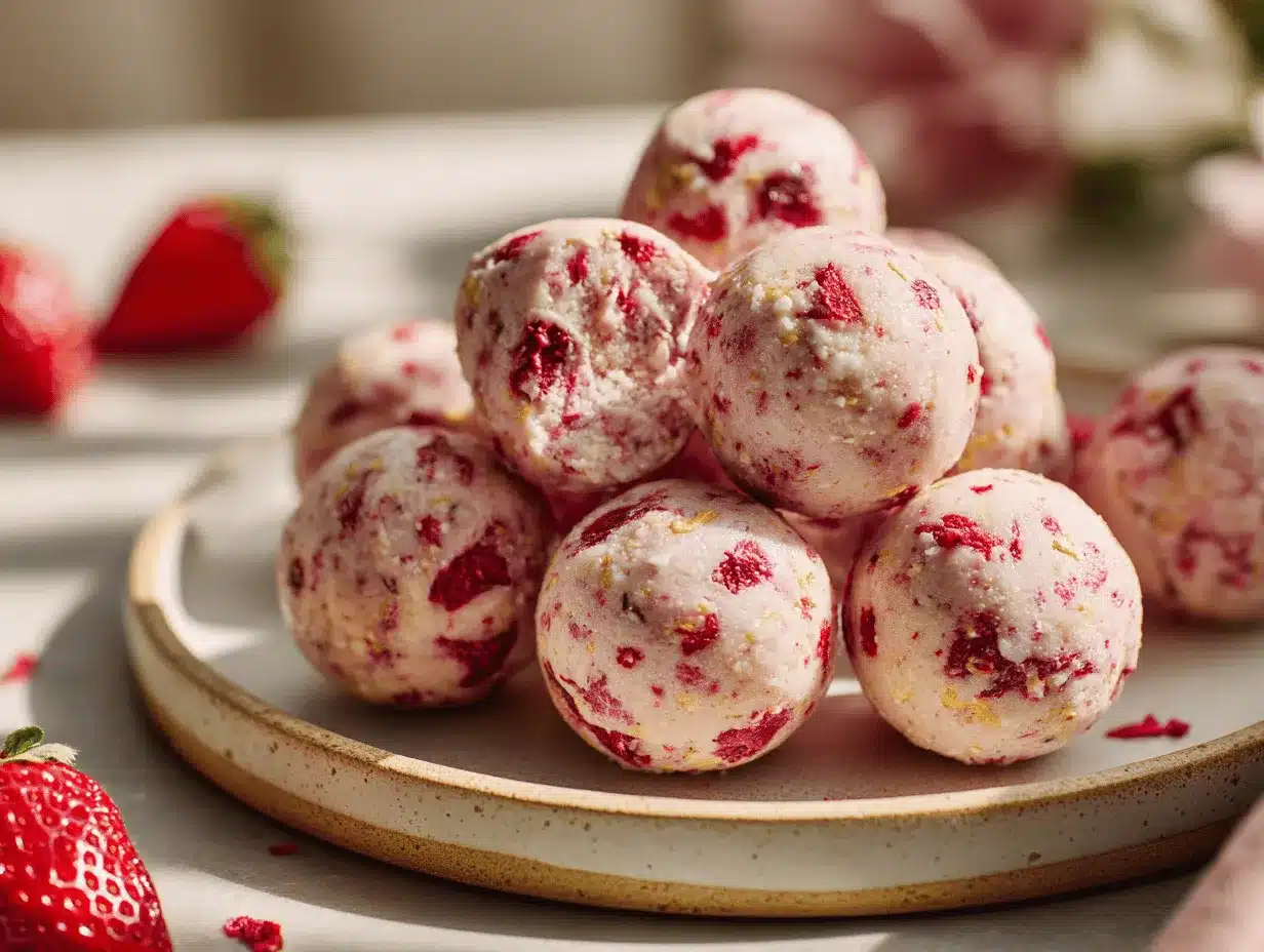 strawberry cheesecake protein balls preparation steps
