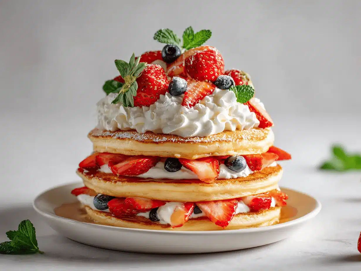Strawberry Shortcake Pancake Stack preparation steps