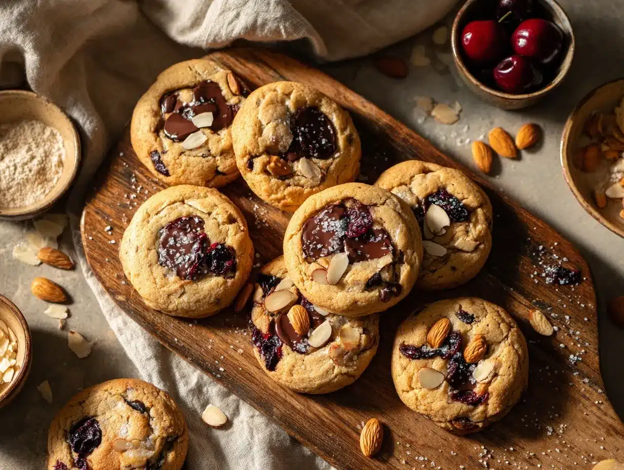 cherry almond chocolate chip cookies preparation steps