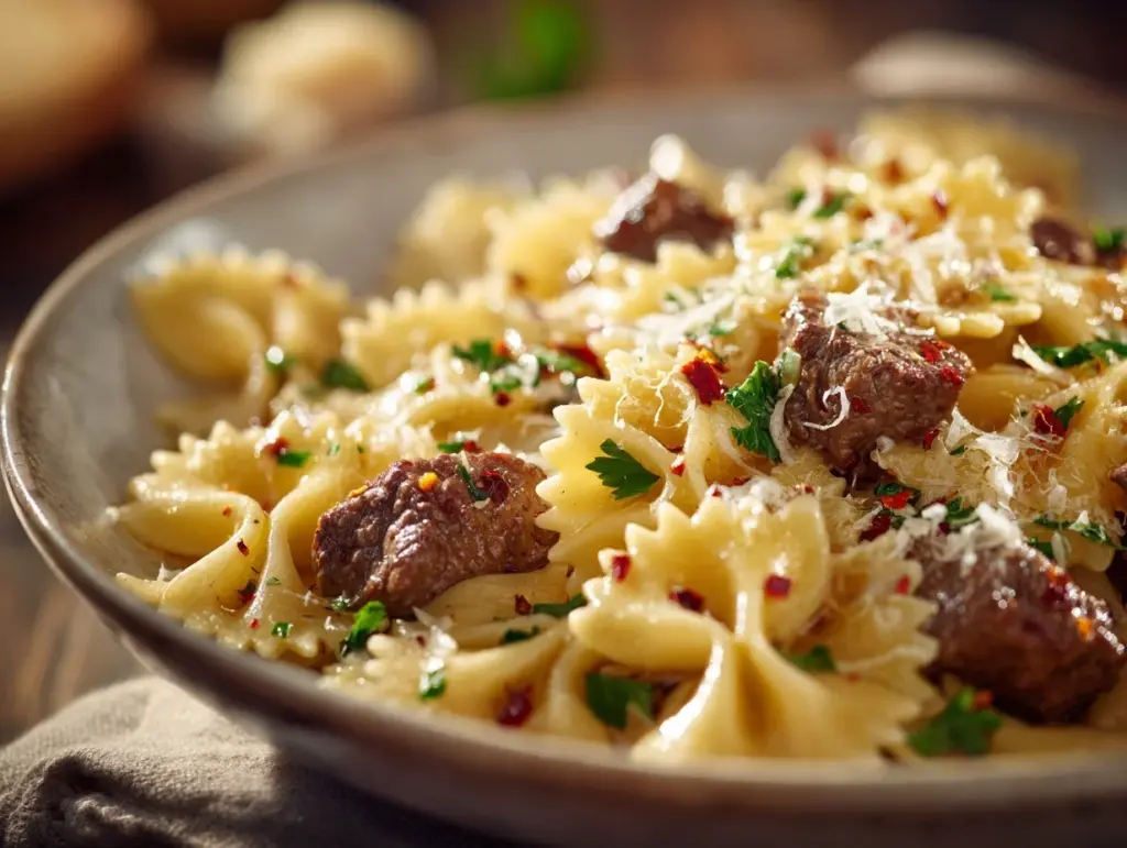 garlic butter bowtie pasta - featured image