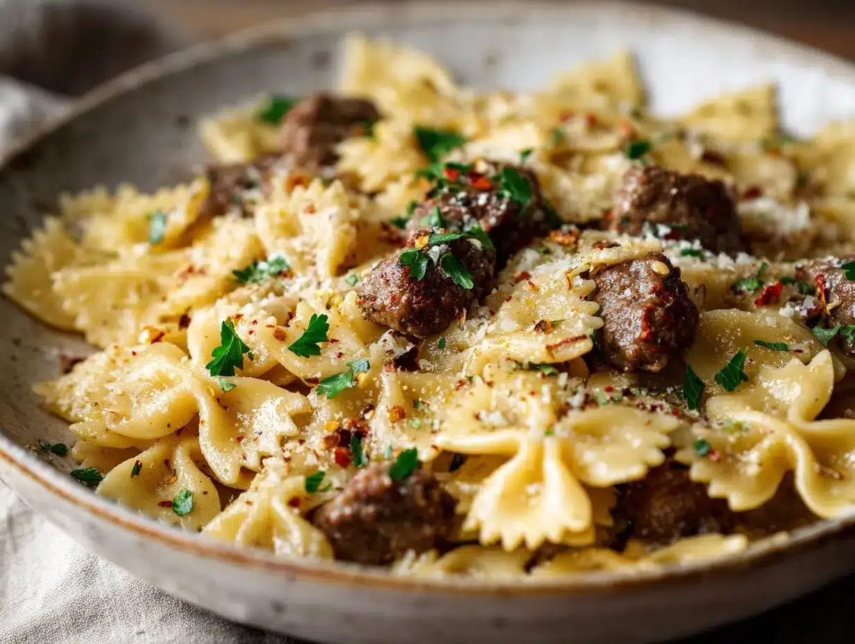 garlic butter bowtie pasta preparation steps