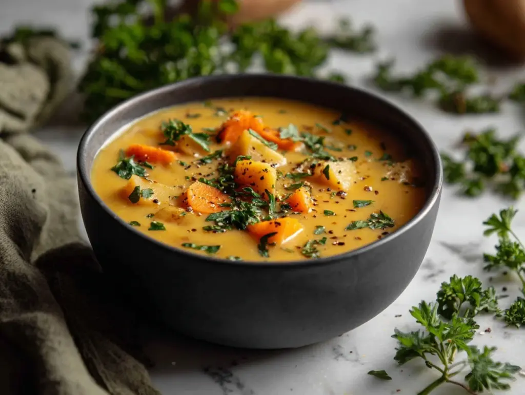 vegan carrot potato soup - featured image
