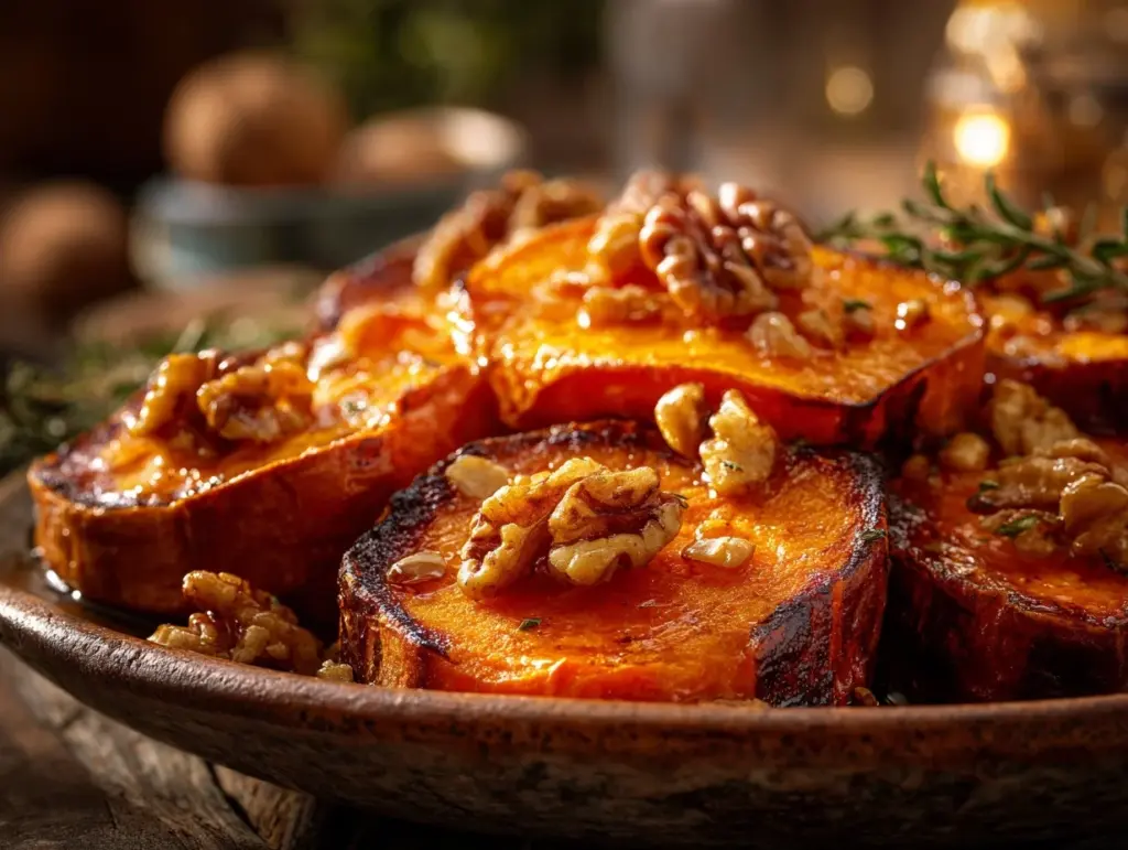 walnut maple roasted sweet potatoes - featured image