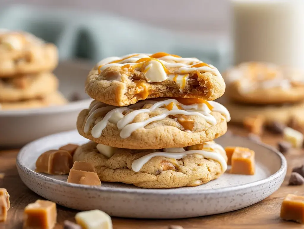 white chocolate caramel cookies - featured image