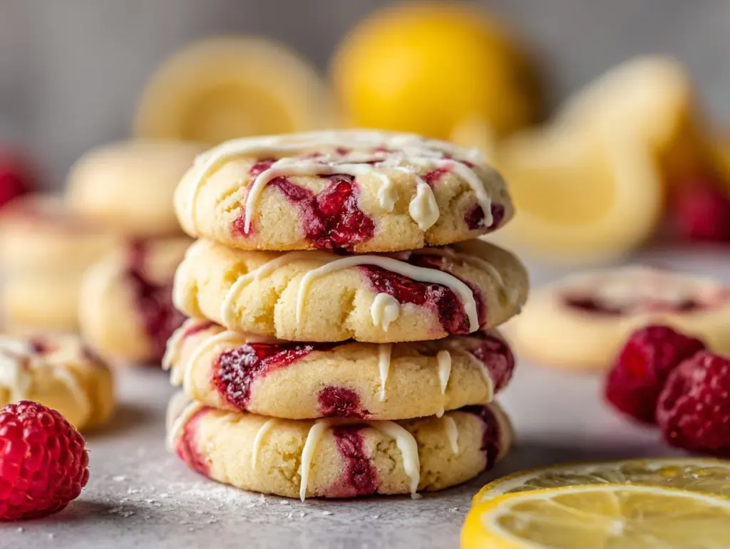 white chocolate lemon raspberry cookies - featured image
