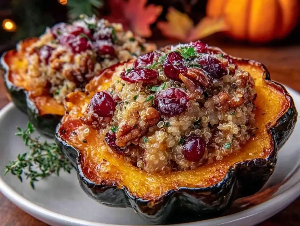 acorn squash stuffed with quinoa and cranberries - featured image