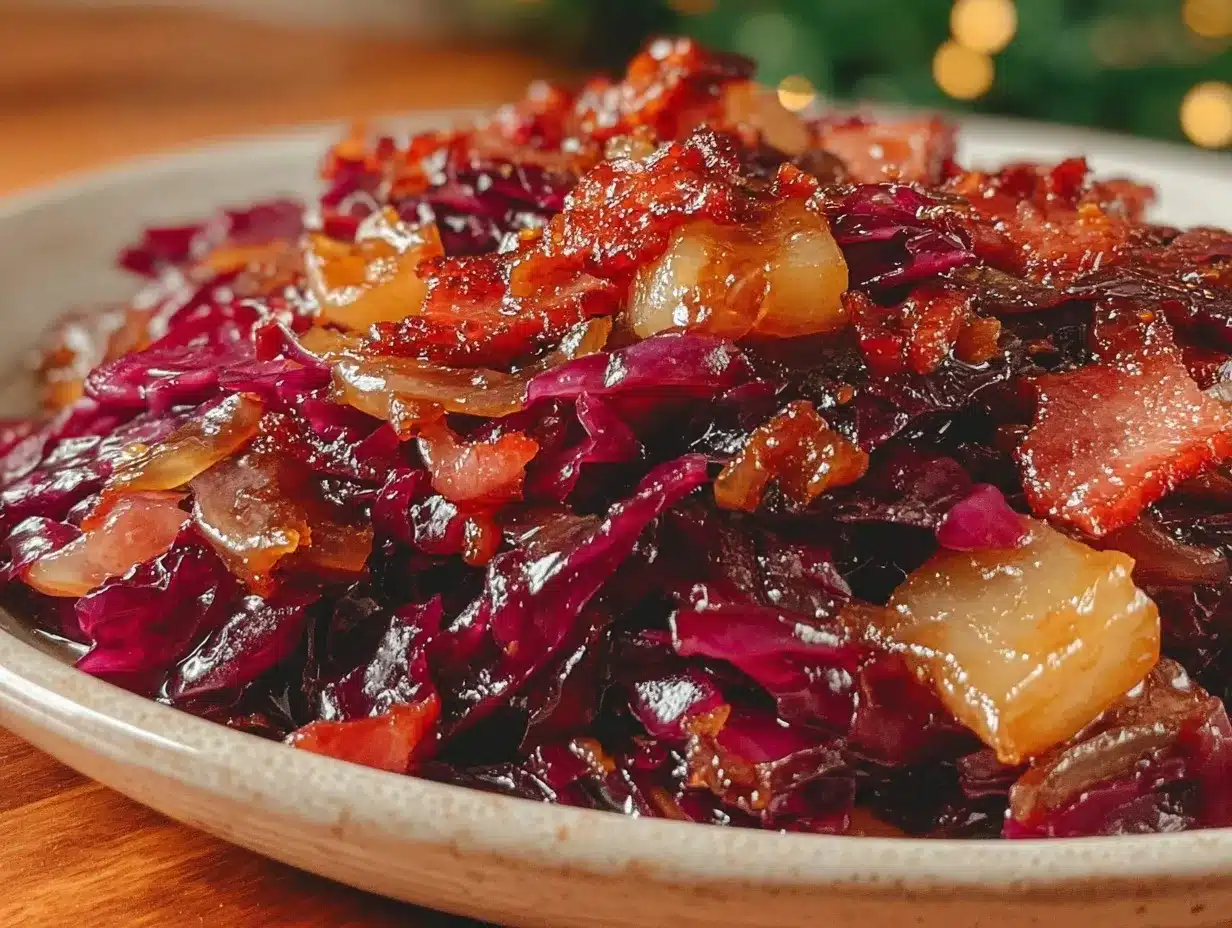 braised red cabbage with apples and bacon preparation steps