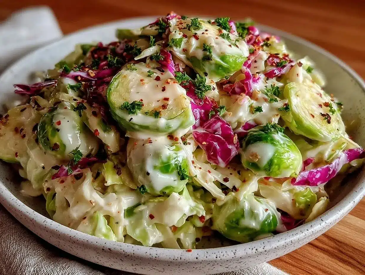 creamy brussels sprouts and cabbage slaw preparation steps