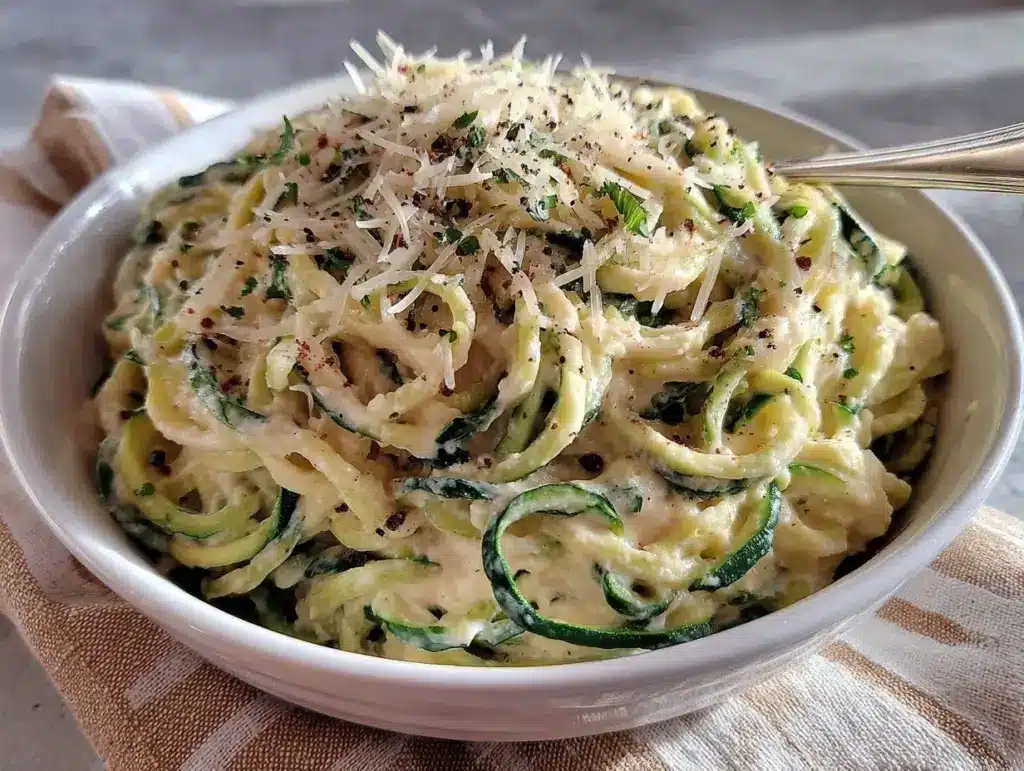 creamy Greek yogurt Alfredo zucchini noodles - featured image