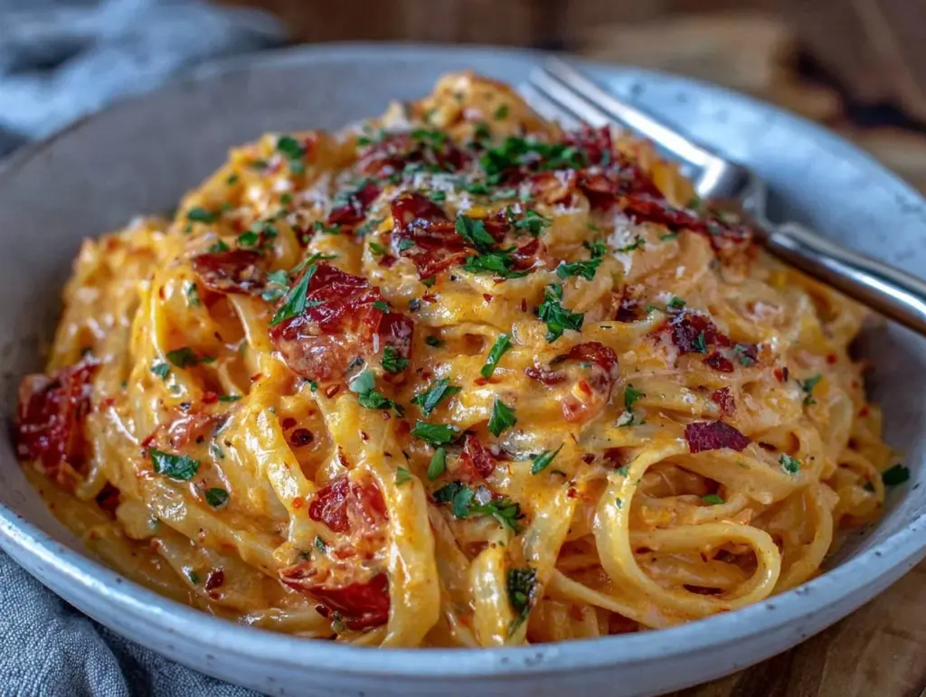 creamy roasted red pepper Alfredo pasta - featured image