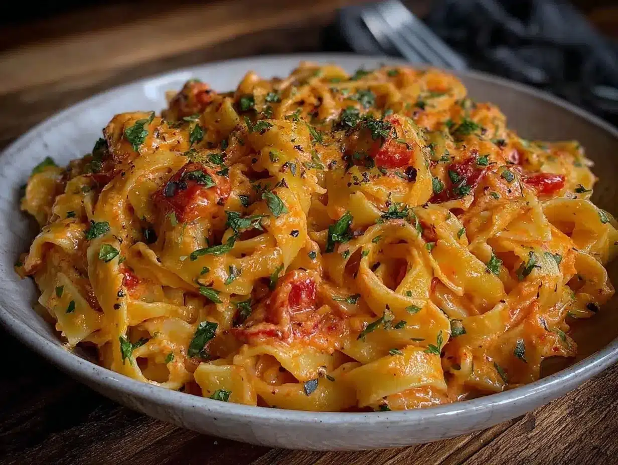 creamy roasted red pepper Alfredo pasta preparation steps