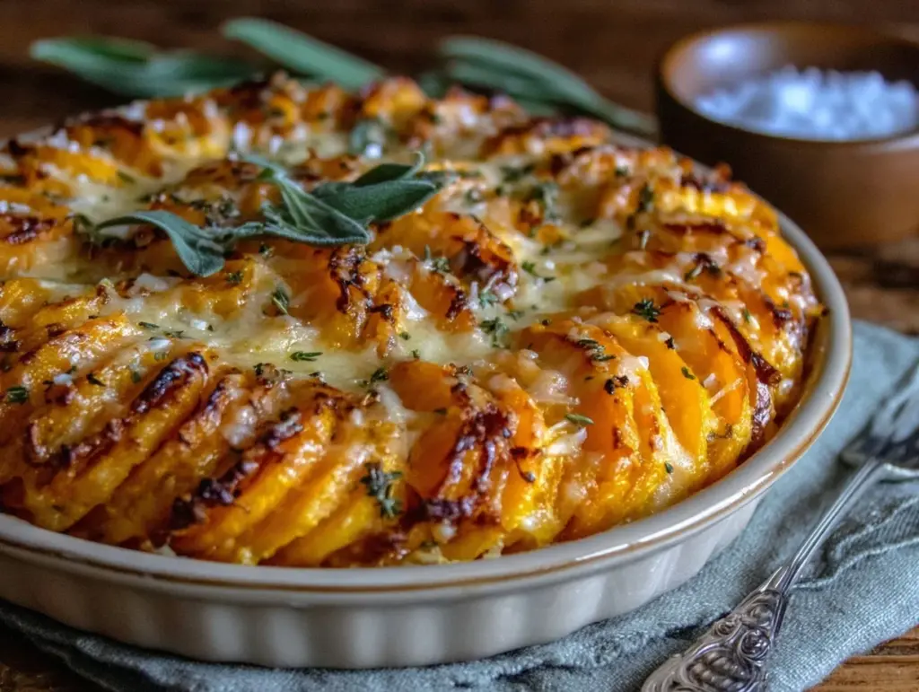 creamy sage butternut squash gratin - featured image