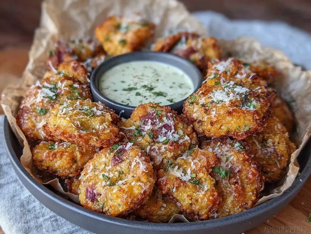 crispy garlic parmesan fried mushrooms - featured image