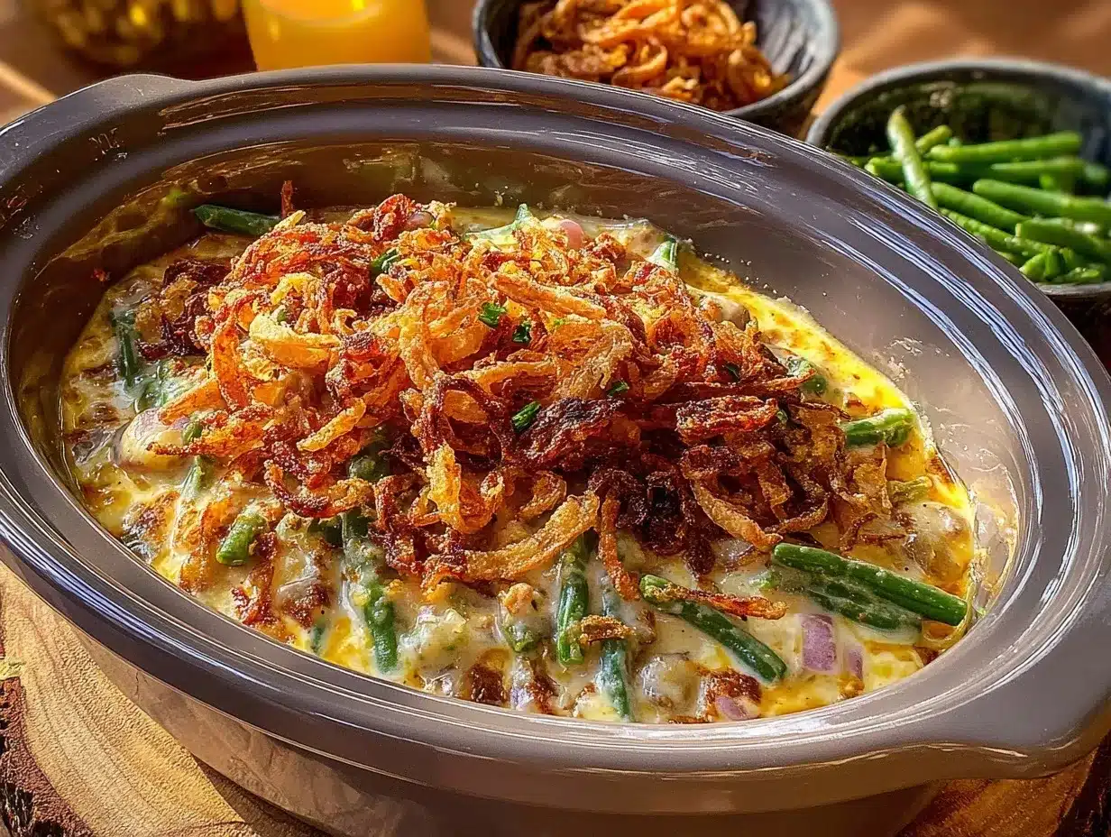 crockpot green bean casserole from scratch preparation steps