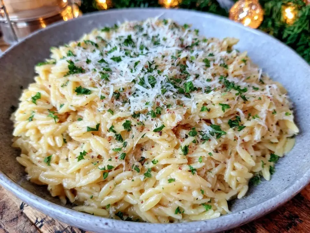 garlic butter orzo with parmesan - featured image