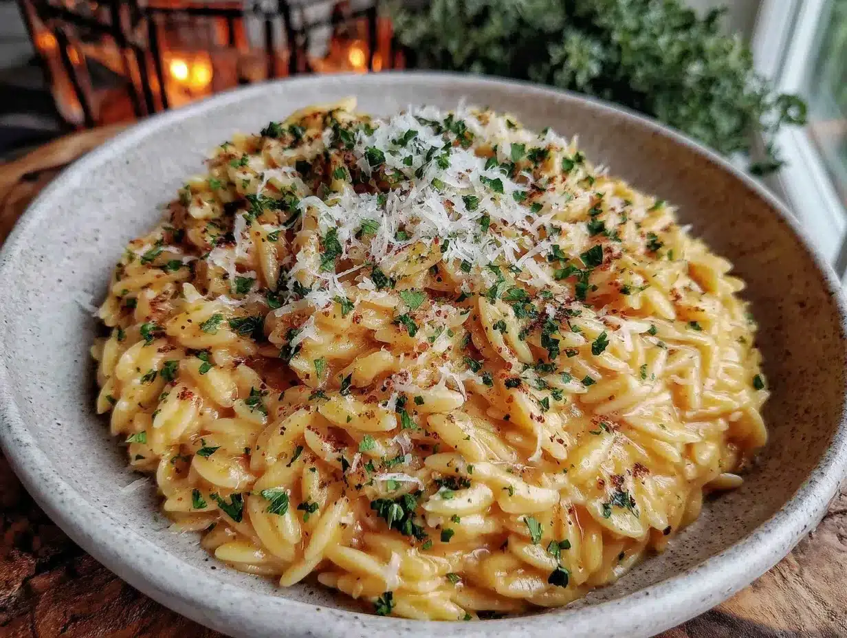 garlic butter orzo with parmesan preparation steps