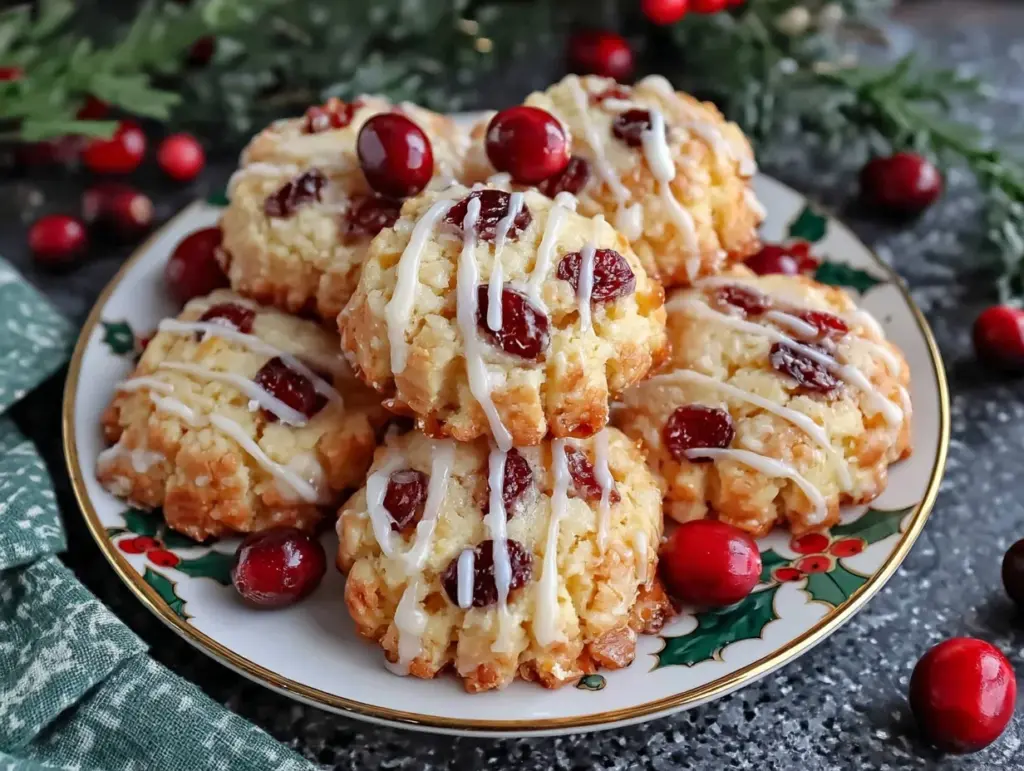 glazed lemon cranberry shortbread cookies - featured image