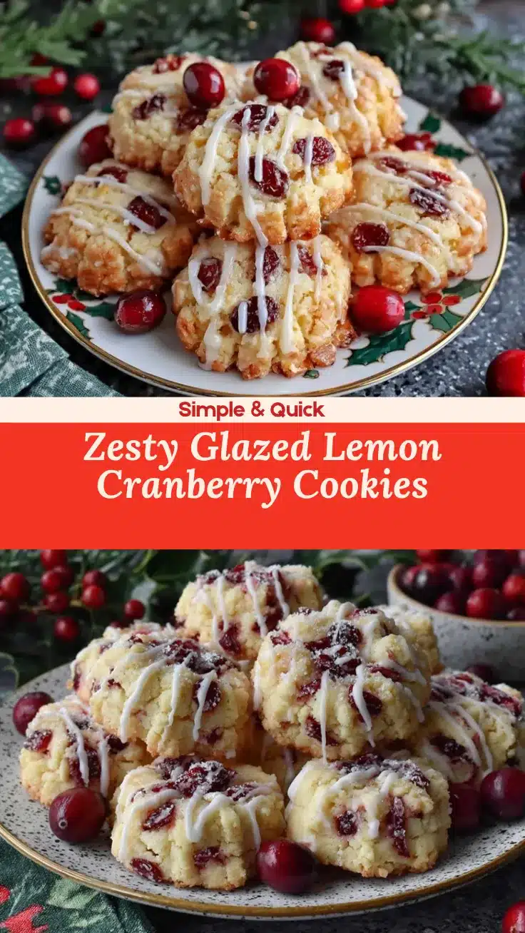 glazed lemon cranberry shortbread cookies recipe