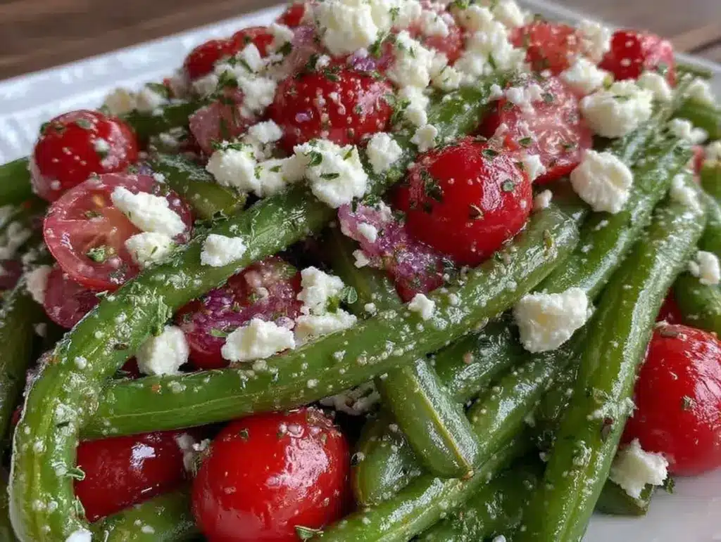 green bean and tomato salad with feta - featured image