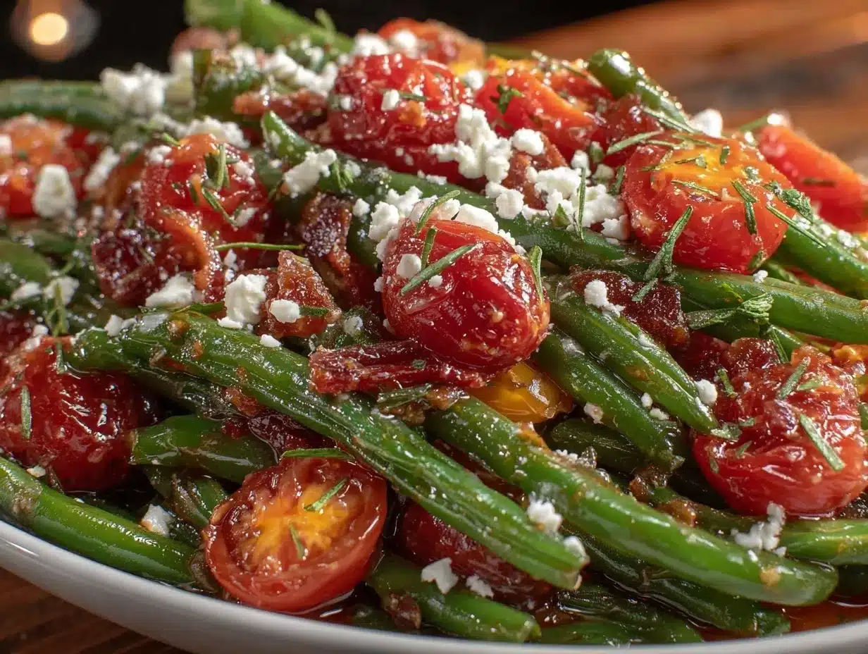 green bean and tomato salad with feta preparation steps