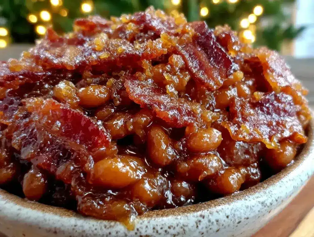 maple baked beans with bacon - featured image