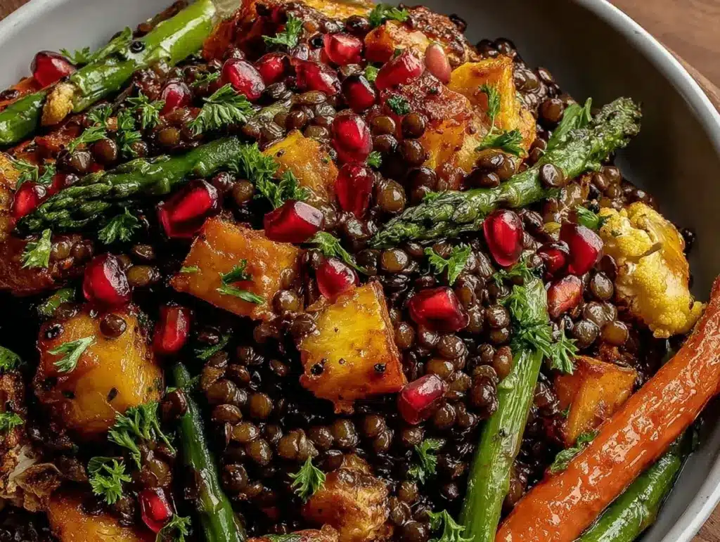 nourishing lentil salad with roasted vegetables - featured image
