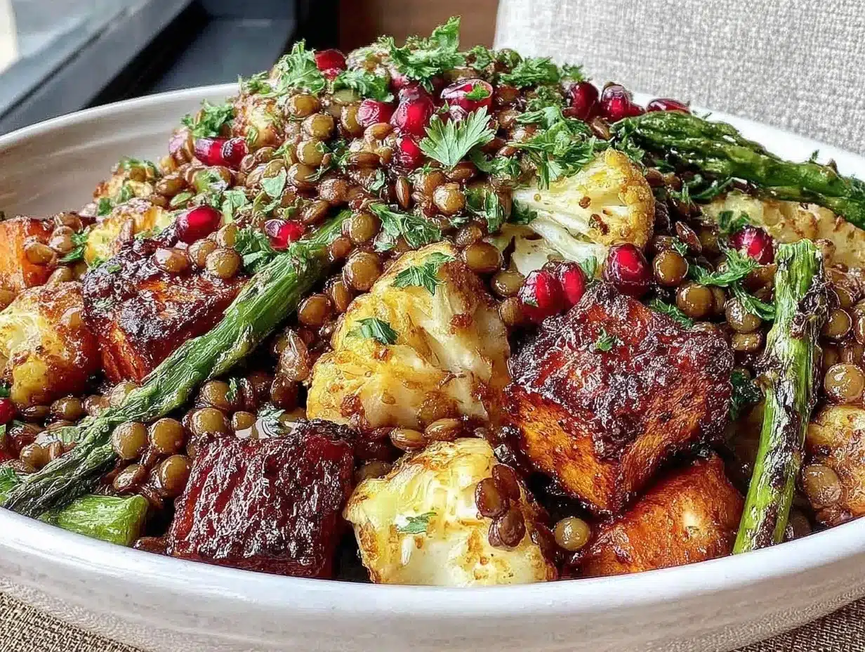 nourishing lentil salad with roasted vegetables preparation steps