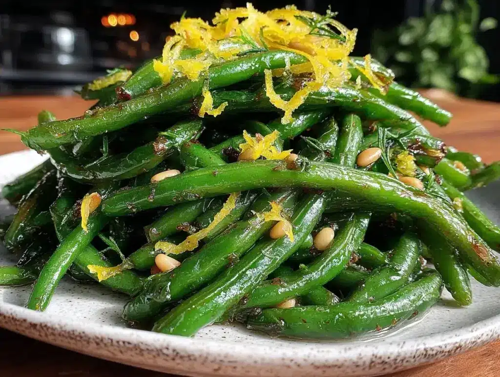 sautéed green beans with lemon zest and pine nuts - featured image