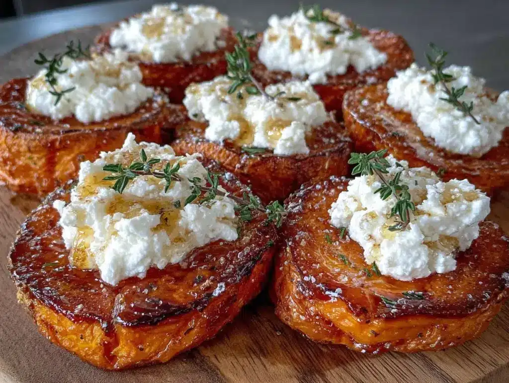 sweet potato rounds with goat cheese and honey - featured image