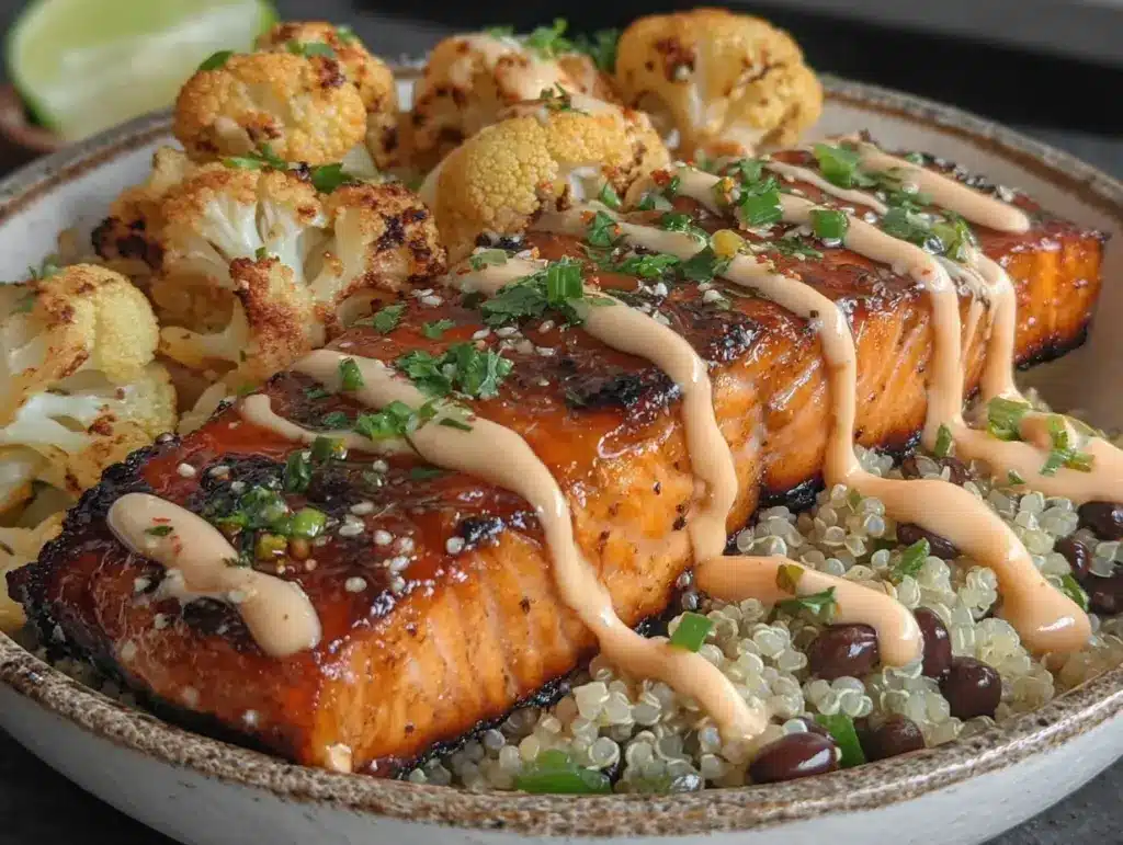 blackeyed pea bowl with miso-glazed salmon - featured image