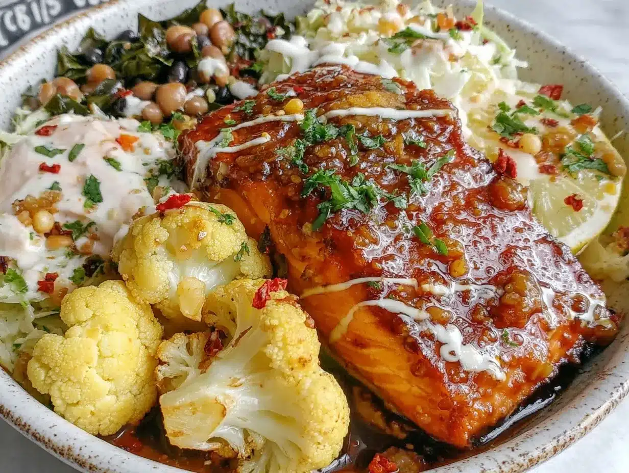 blackeyed pea bowl with miso-glazed salmon preparation steps