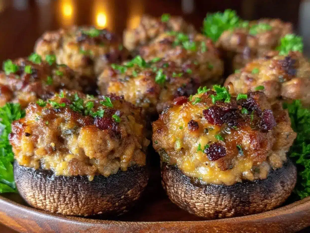 cheesy sausage stuffed mushrooms preparation steps