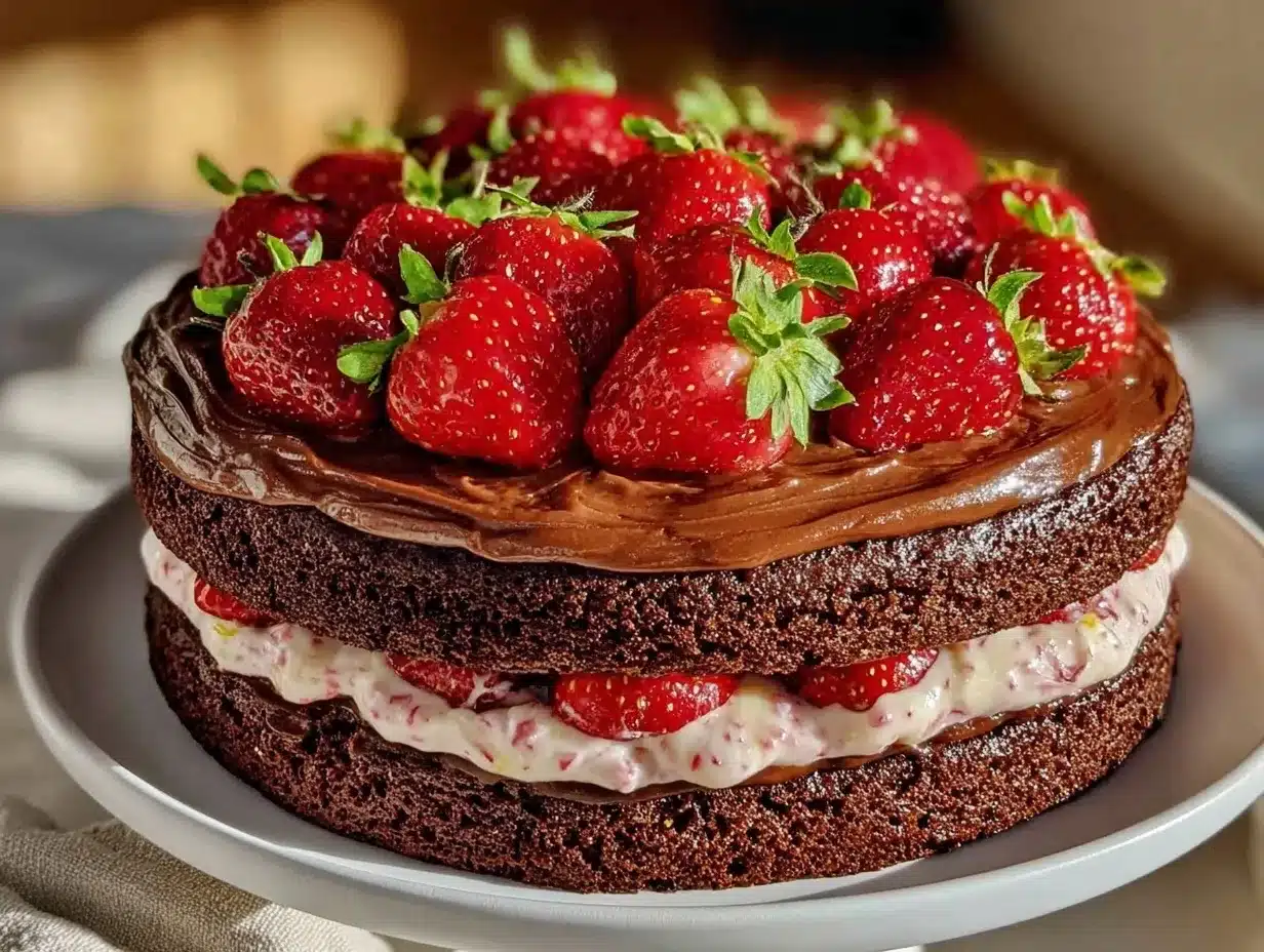 chocolate strawberry layer cake preparation steps