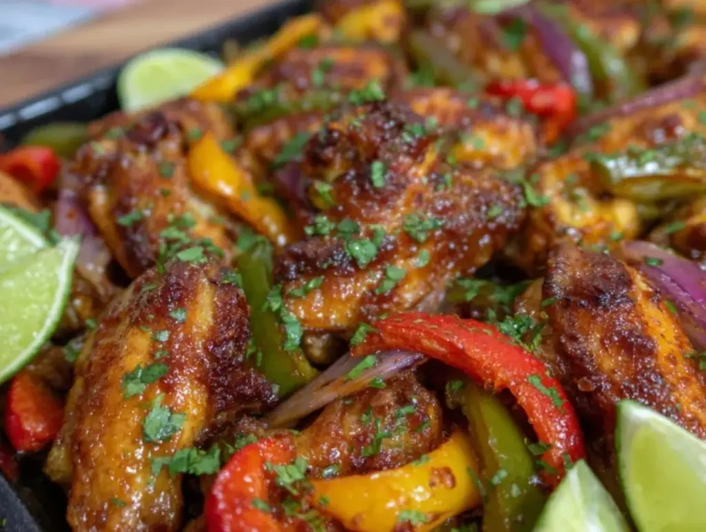 crispy sheet pan chicken wing fajitas - featured image