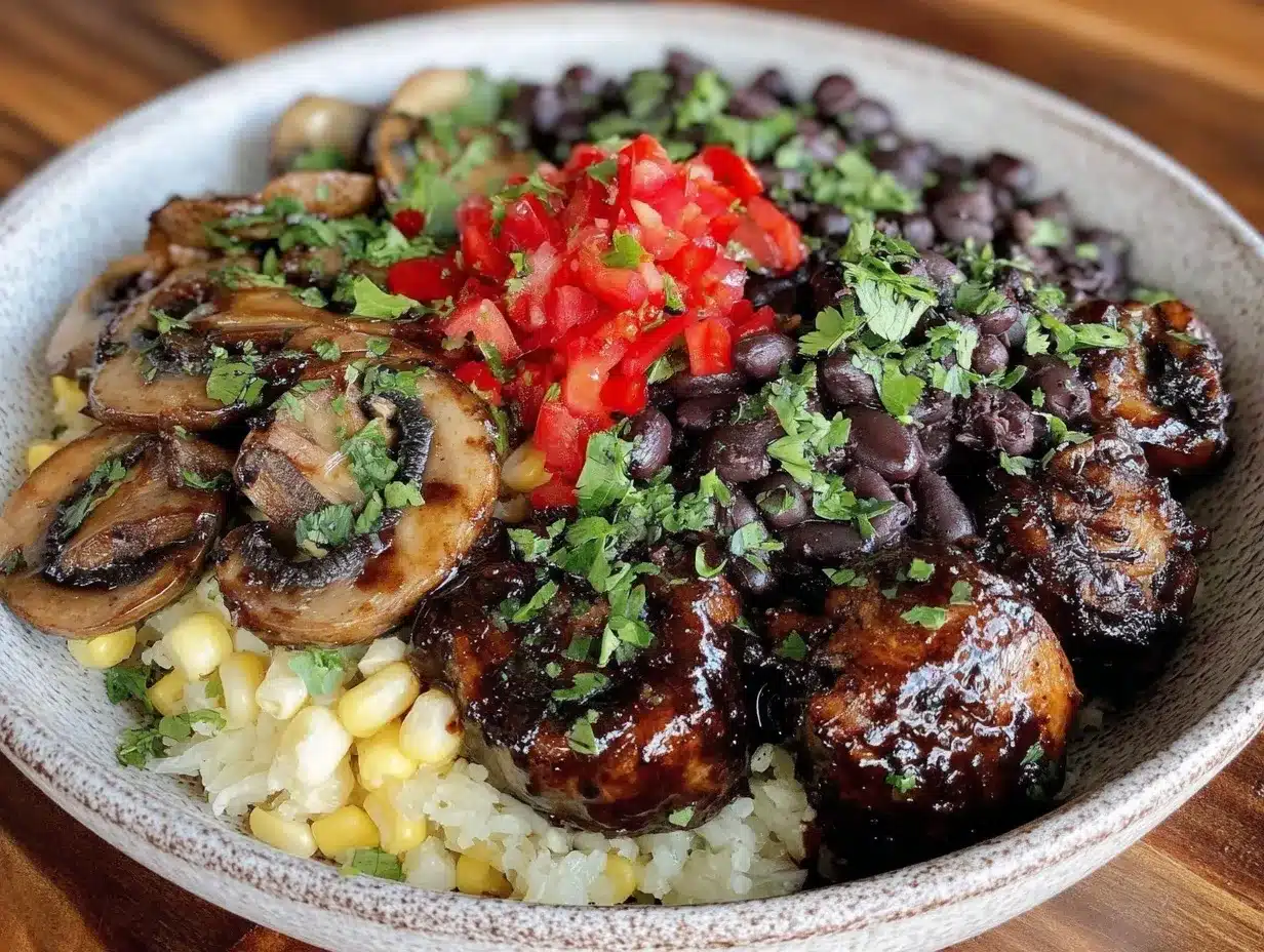 flavorful nourish bowl with black bean and corn mix preparation steps