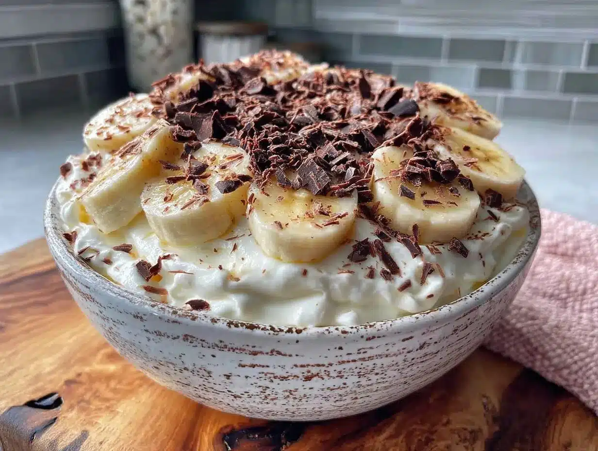 greek yogurt bowl with banana and dark chocolate preparation steps