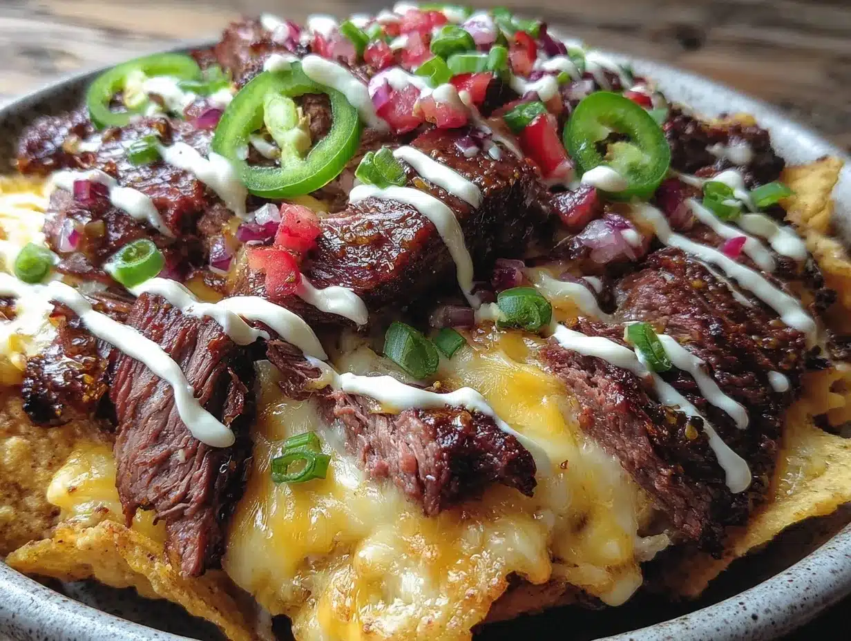 loaded nacho party bowl with steak strips preparation steps