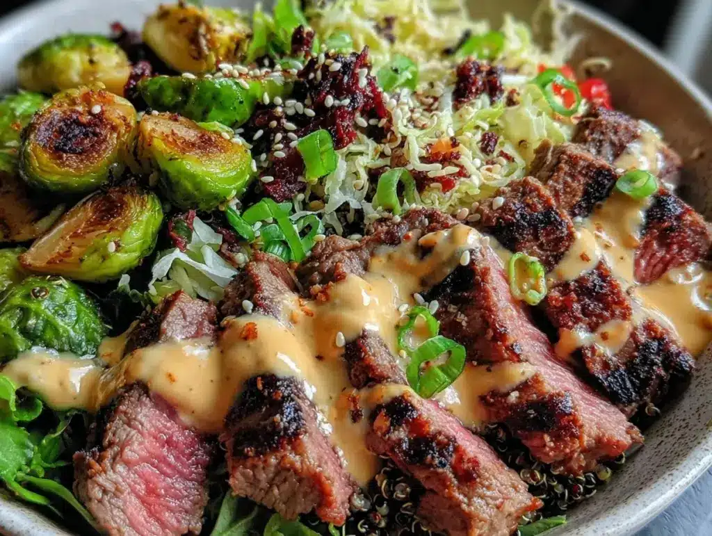 nourishing health aesthetic bowl with steak strips - featured image