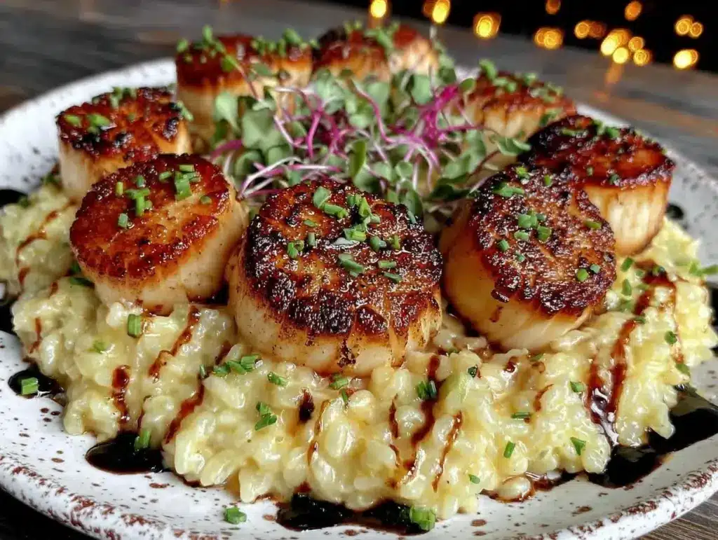 pan seared scallops with creamy risotto - featured image