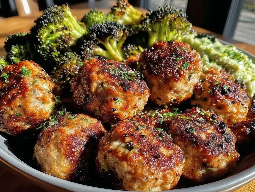 savory turkey meatball dinner bowl - featured image