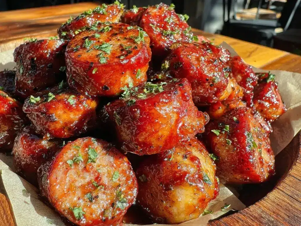 smoked sausage bites bourbon glaze - featured image