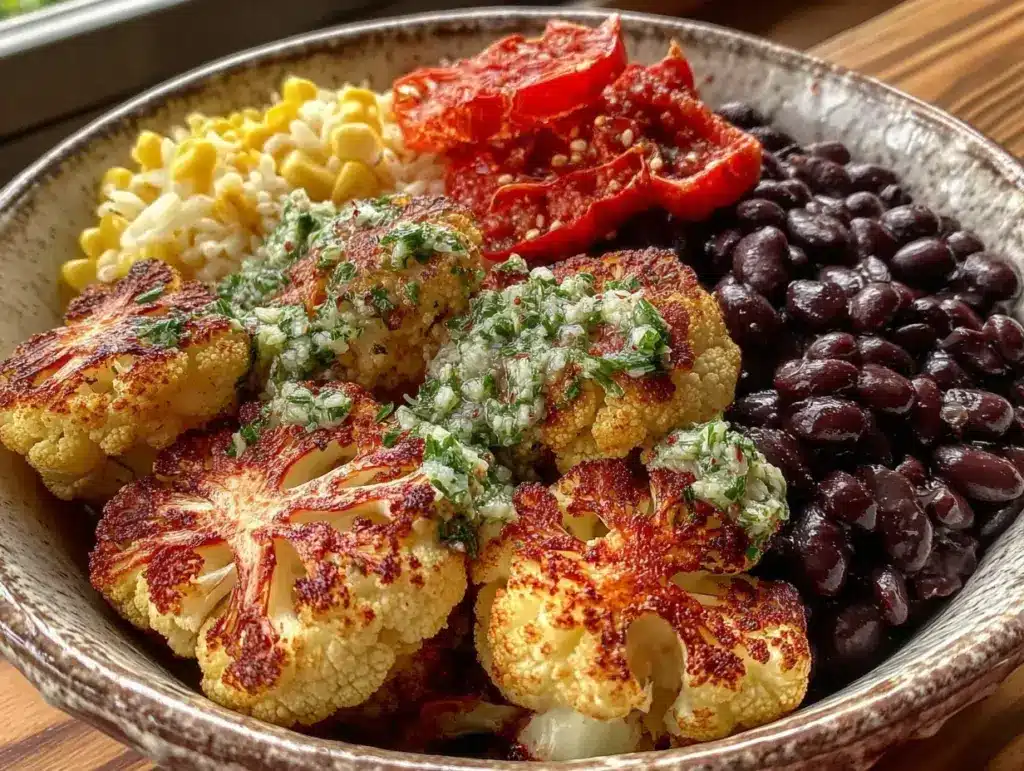 spicy roasted cauliflower bowl - featured image