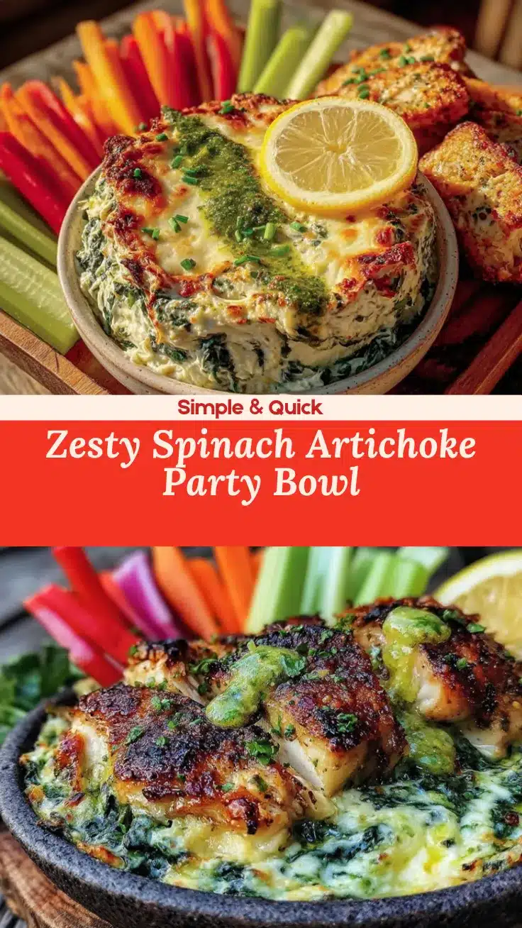 spinach-artichoke party bowl with lemon-herb chicken recipe