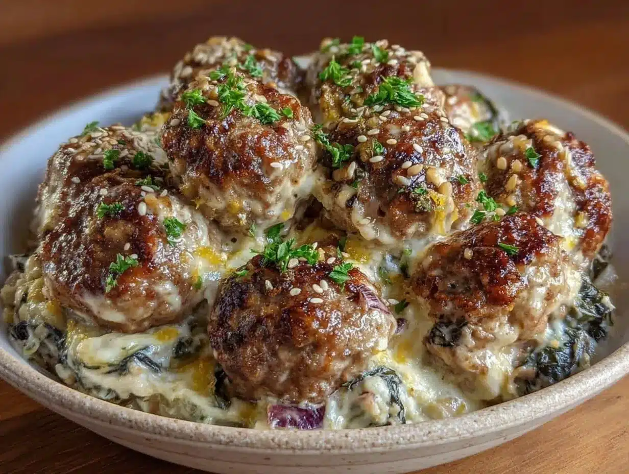 spinach-artichoke party bowl with turkey meatballs preparation steps