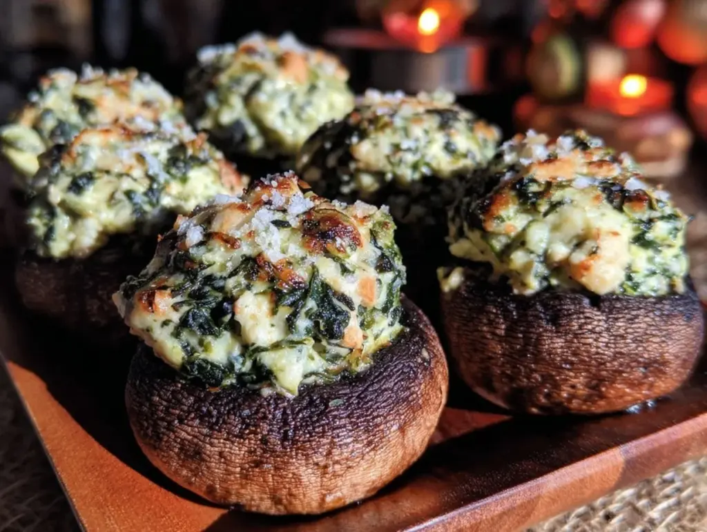 spinach artichoke stuffed mushrooms - featured image